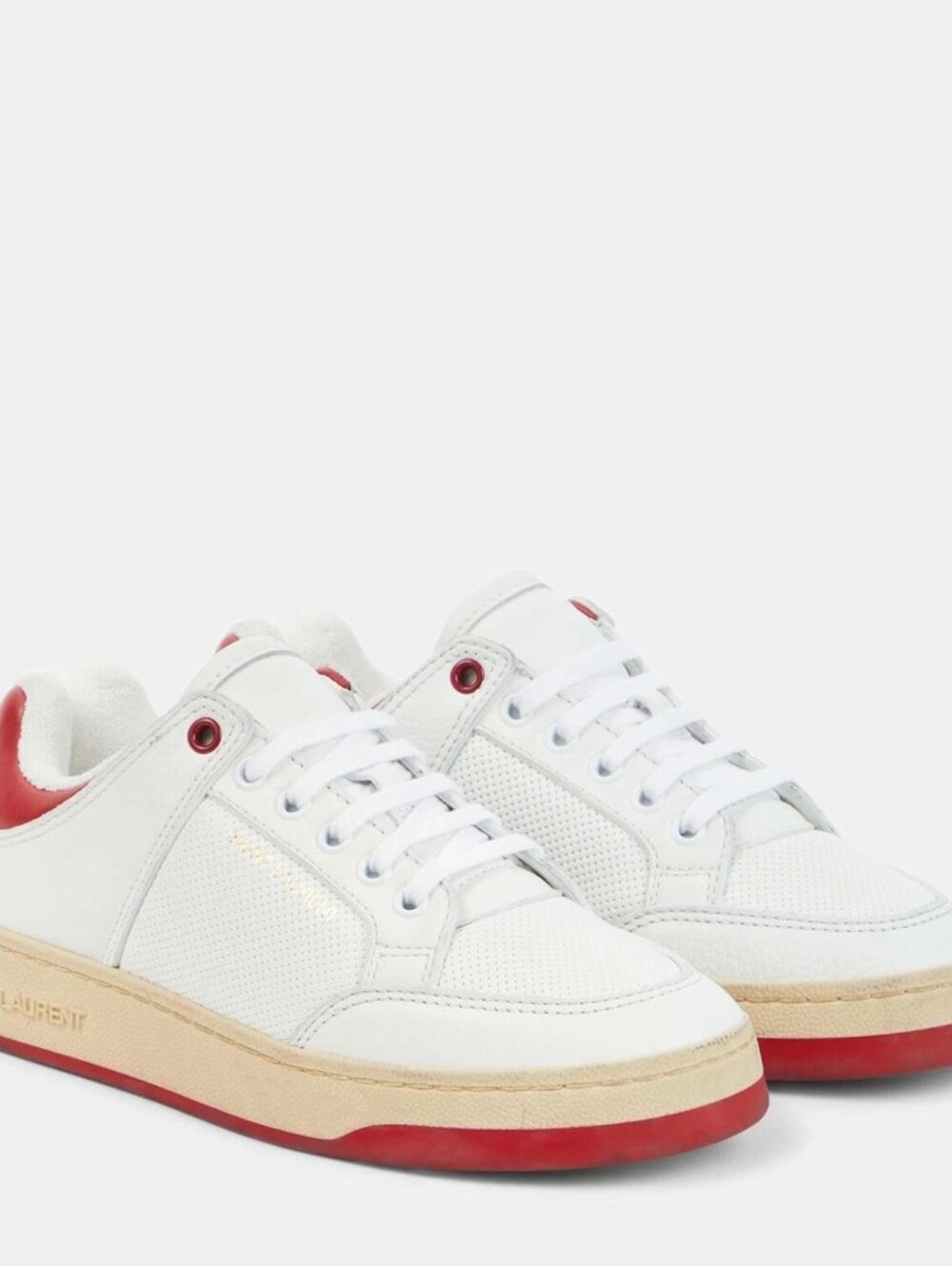 Saint Laurent White & Red Low-Top Leather Sneakers - New W Box. Sz EU 43.5